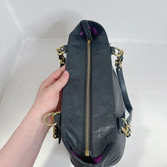 Coach Madison Black Leather Tote Bag Shoulder Bag Gold Chain Purse - Picture 4 of 12